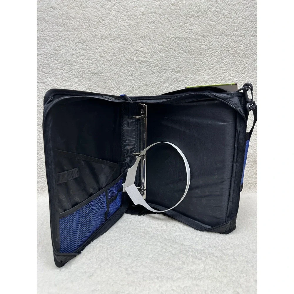 Case-it Z-Binder Blue Black 2-in-1 Zippered 1.5 Inch D-Ring Binder with Strap